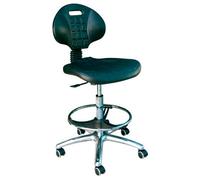 Taburete de poliuretano Kinefis Élite: Con respaldo, aro reposapiés y altura alta de 59 - 84 cm