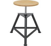 Taburete de taller, asiento de madera terciada de haya 3 patas, ajuste de altura mediante husillo
