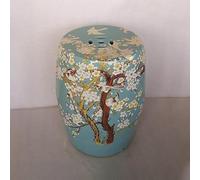 Taburete de tambor de cerámica esmaltada pintada a mano, taburete decorativo de cerámica para jardín, decoración del hogar, para interiores y exteriores, patio, balcón (azul + amarillo)