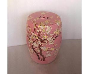 Taburete de tambor de cerámica esmaltada pintada a mano, taburete decorativo de cerámica para jardín, decoración del hogar, para interiores y exteriores, patio, balcón (azul + amarillo)