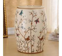 Taburete de tambor de porcelana pintado a mano, mesa auxiliar de jardín, asiento decorativo de cerámica esmaltada con flores para patio, baño, habitación