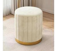 Taburete de terciopelo de lujo para dormitorio, sala de estar, asiento otomano redondo con tapicería extrasuave, reposapiés pequeño y silla de asiento, color beige, tamaño de 13 x 17 pulgadas
