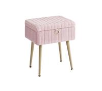 SONGMICS Taburete de Tocador, Banco de Maquillaje con Espacio, Reposapiés, Patas de Metal, Acolchado, Pies Ajustables, para Sala de Estar, Dormitorio, Rosa Jalea LOM505SZ02