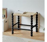 Taburete de tocador compacto de ratán, taburete de maquillaje de cuerda de cáñamo tejido a mano, moderno taburete de madera maciza para tocador, taburete para dormitorio y entrada