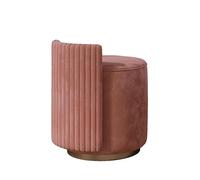 Taburete de tocador de franela rosa para niñas y mujeres, silla pequeña redonda con base de madera maciza, ideal para sala de maquillaje y dormitorio