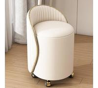 Taburete de tocador de piel sintética blanca lechosa con almacenamiento, silla rodante multifuncional movible para dormitorio y estación de maquillaje