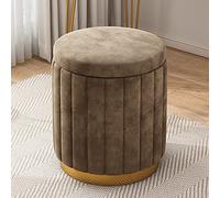 Taburete de tocador de terciopelo con otomana redonda de almacenamiento para dormitorio, reposapiés, taburete de maquillaje para habitación de niñas, color beige, 34 x 34 x 44 cm