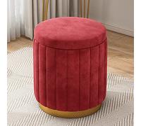 Taburete de tocador de terciopelo rosa con almacenamiento y otomana redonda para dormitorio, maquillaje, cómodo reposapiés tapizado y habitación de niñas, regalo para mujer (13 x 13 x 17 pulgadas)