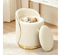 Taburete de tocador de terciopelo, taburete redondo giratorio 360°, taburete acolchado para salón, dormitorio, diseño moderno (beige con espacio de almacenamiento)
