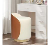 Taburete de tocador giratorio 360°, silla de tocador con respaldo, diseño moderno, silla de maquillaje de piel de napa, pie de metal, taburete de maquillaje, silla de maquillaje para dormitorio y