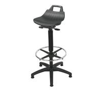 Taburete de trabajo con regulación de altura por muelle de gas con tacos y estribo circular cromado