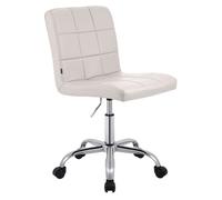 CLP Taburete de Trabajo Ajustable en Altura con Respaldo y Ruedas Darfield, Silla ergonómica giratoria 360°, soporta hasta 150 kg, Color:Blanco, Material:Cuero Sintetico
