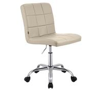 CLP Taburete de Trabajo Ajustable en Altura con Respaldo y Ruedas Darfield, Silla ergonómica giratoria 360°, soporta hasta 150 kg, Color:Crema, Material:Cuero Sintetico