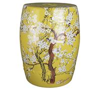 Taburete decorativo de cerámica para jardín, diseño vintage de flores esmaltadas y pájaros ahuecados para salón, balcón y jardín