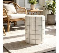 Taburete Decorativo de Cerámica para Jardín Interior Exterior Decoración | Cuadrícula Pintada A Mano, Mesa Auxiliar Soporte para Plantas Decoración Patio