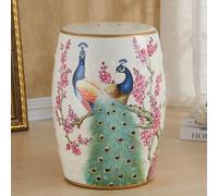 Taburete Decorativo de cerámica para jardín, Taburete de Tambor Hueco Pintado a Mano, otomano Multiusos para Sala de Estar, Pasillo, balcón, decoración del hogar White