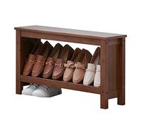 Taburete delgado que ahorra espacio para reposapiés para entrada, pasillo, sala de estar, banco de entrada, banco de zapatos de bambú, zapatero de gran capacidad hecho a mano (marrón 27 x 8 x 16 pulg
