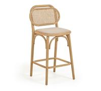 Taburete Doriane, madera maciza de roble, acabado natural, asiento acolchado, 65 cm