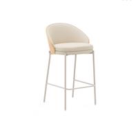 Taburete Eamy en piel sintética beige, chapa de fresno, acabado natural, 65 cm
