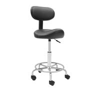 Taburete elevador con respaldo y ruedas, ergonómico de oficina, giratorio 360°, altura regulable 45-59 cm, carga de 150 kg, para oficina, spa, color negro