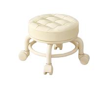 Taburete enrollable corto con ruedas giratorias universales, taburete de asiento enrollable pequeño y redondo, asientos de taburete de cuero PU sobre ruedas para fitness de la oficina en el hogar