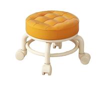 Taburete enrollable corto con ruedas giratorias universales, taburete de asiento pequeño y redondo pequeño, asientos de taburete de cuero PU sobre ruedas para fitness de oficina en el hogar (naranja)