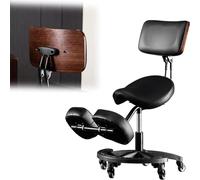 Taburete ergonómico con altura ajustable, respaldo y reposapiés para uso profesional en masajes, spa y clínicas dentales