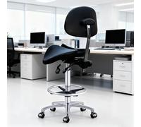 Taburete ergonómico con respaldo y reposapiés para oficina, farmacia, hospital y laboratorio