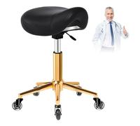 Taburete ergonómico con ruedas, cojín grueso y ancho, postura saludable sin dolor, fácil de ajustar, rodamiento suave, sin ruidos crujientes, silla giratoria para masaje de salón (negro)