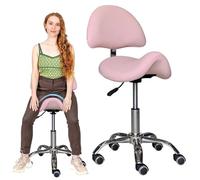 Taburete ergonómico con ruedas con altura ajustable y soporte de respaldo para uso profesional y de oficina en casa