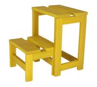 Taburete escalera 2 peldaños fabricado en madera, acabado en amarillo, 32x23x40 cm