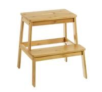 Taburete Escalón 2 Alturas Nórdico Marrón de Bambú Natural, Taburete Banqueta con 2 Escalones 47x43x42 cm, Soporta hasta: 150 KG