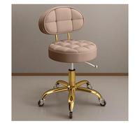 Taburete giratorio ajustable con soporte de espalda y ruedas, taburete giratorio hidráulico redondo, de metal, titanio, dorado, para salón de belleza, spa, masaje de tatuajes (color: marrón claro)
