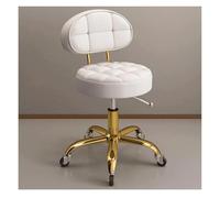 Taburete giratorio ajustable con soporte de espalda y ruedas, taburete giratorio hidráulico redondo, de metal, titanio, dorado, para salón de belleza, spa, masaje de tatuajes (color: blanco)
