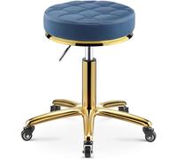 Taburete giratorio ajustable para salón de belleza con base de acero inoxidable, color azul marino