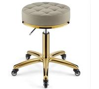 Taburete giratorio con ruedas para salón de belleza, spa, altura ajustable, taburete de trabajo con base de acero inoxidable (gris claro)