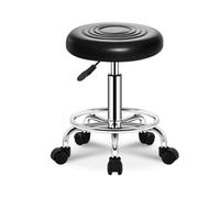 Taburete giratorio con ruedas, taburete de dibujo ajustable para tienda, taburete otomano redondo rodante para spa, piel sintética, taburete de trabajo acolchado, color negro.