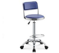 Taburete giratorio de 360° con respaldo y reposapiés, altura ajustable, resistente y giratorio, para peluquería, salón de uñas, oficina (azul)