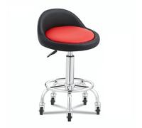 Taburete giratorio de 360 grados, taburete redondo resistente con ruedas, silla hidráulica de altura ajustable con respaldo tapizado para oficina, hogar, cocina, salón, spas (negro y rojo)