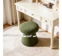 Taburete giratorio de 360° Vani redondo, reposapiés, moderno, silla de maquillaje, asiento acolchado para dormitorio, vestidor, entrada, color verde