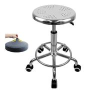 Taburete giratorio de acero inoxidable con rueda sólida con cojín de asiento gratis, taburete giratorio resistente para bar, laboratorio, oficina, barbería, cocina y tienda (19.6)