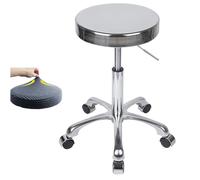 Taburete giratorio de acero inoxidable con rueda sólida con cojín de asiento gratuito, taburete giratorio resistente para bar, laboratorio, oficina, barbería, cocina y tienda (23.6)
