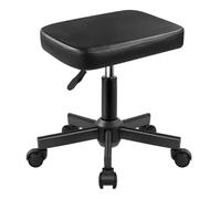 Taburete giratorio de altura ajustable de 360° con ruedas, asiento cuadrado de piel sintética, taburete rodante para dormitorio, mostrador, tienda, salón, masaje, oficina en casa, escritorio (negro)