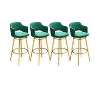 Taburete giratorio de bar con respaldo bajo, cojín de terciopelo, giro de 360° con espuma de alta resiliencia, reposapiés integrado, patas metálicas de estilo industrial, verde(4PCS,Height 65cm)