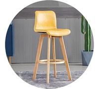 Taburete giratorio de madera maciza con respaldo acolchado, taburete de madera de caucho para cocina, comedor y bar en casa con reposapiés