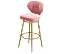 Taburete giratorio de terciopelo rosa con patas doradas, silla de comedor moderna y cómoda con respaldo para isla de cocina, pub y barra de bar