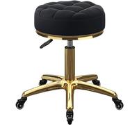 Taburete giratorio para salón de belleza, con ruedas, de metal, titanio, acabado dorado, altura ajustable, cómodo, color negro, taburete de bar profesional