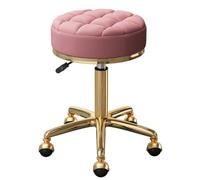 Taburete giratorio para salón de belleza, taburete redondo de piel sintética con marco cromado dorado, altura ajustable, para spa, oficina, masaje, manicura, tatuaje