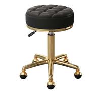 Taburete giratorio para salón de belleza, taburete redondo de piel sintética con marco cromado dorado, altura ajustable, para spa, oficina, masaje, manicura, tatuaje