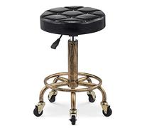 Taburete giratorio redondo con ruedas, taburete de piel sintética ajustable en altura, silla hidráulica retro resistente para masaje en casa, oficina, E, 65 cm (Q 65 cm)